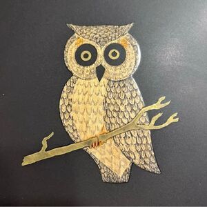 Vintage Mid Century Modern Couroc Of Monterey Inlaid Owl 10.5 Round Serving Tray